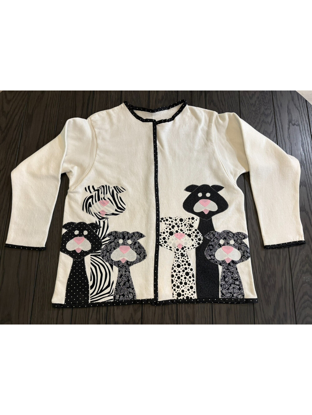 Women's Cardigan Large White Handmade Cat Cottage Patchwork Quilt granny Novelty
